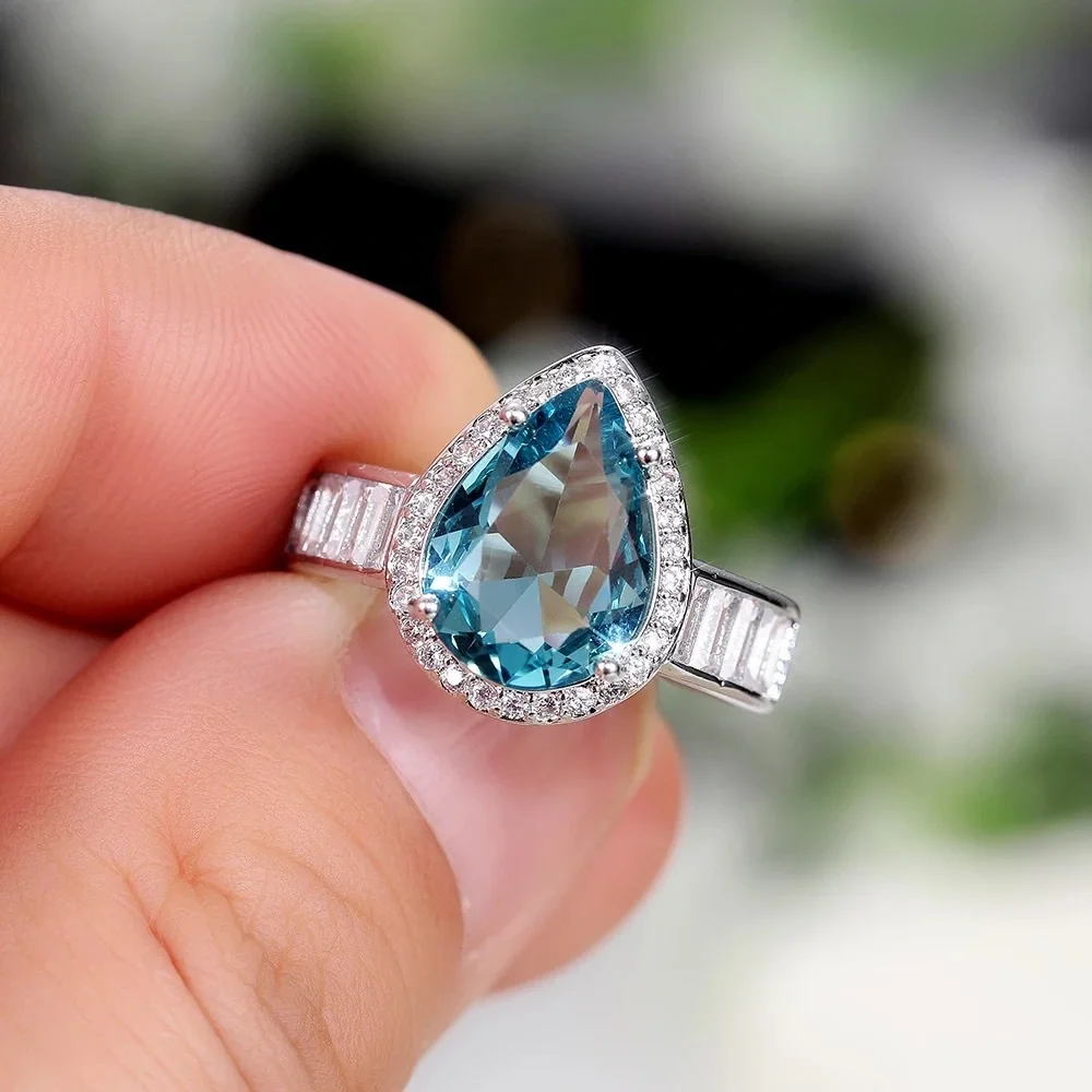 New 925 Silver Beautiful Pear Cut Sapphire Ring